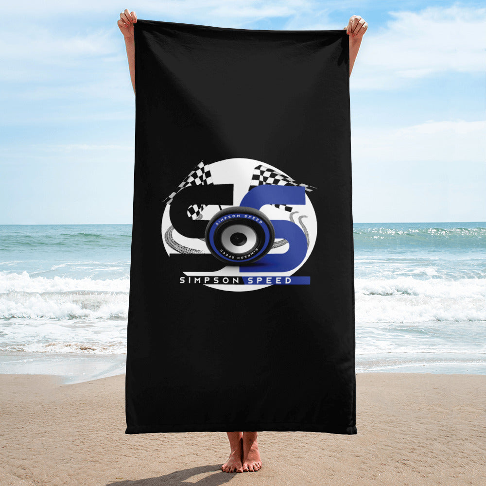 Black Towel with blue and gray logo
